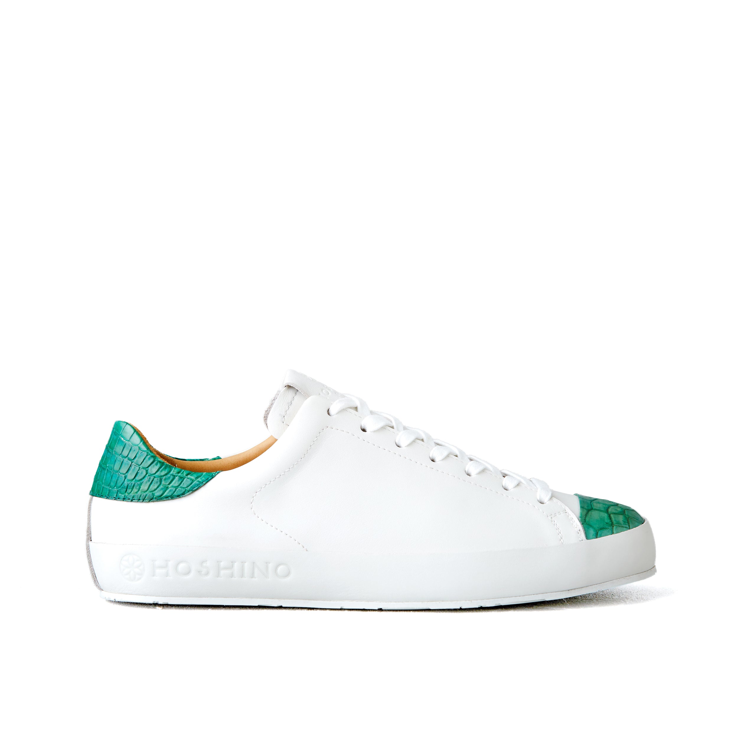 [women's] Liberte - low-top sneakers - combination toe white and green crocodile