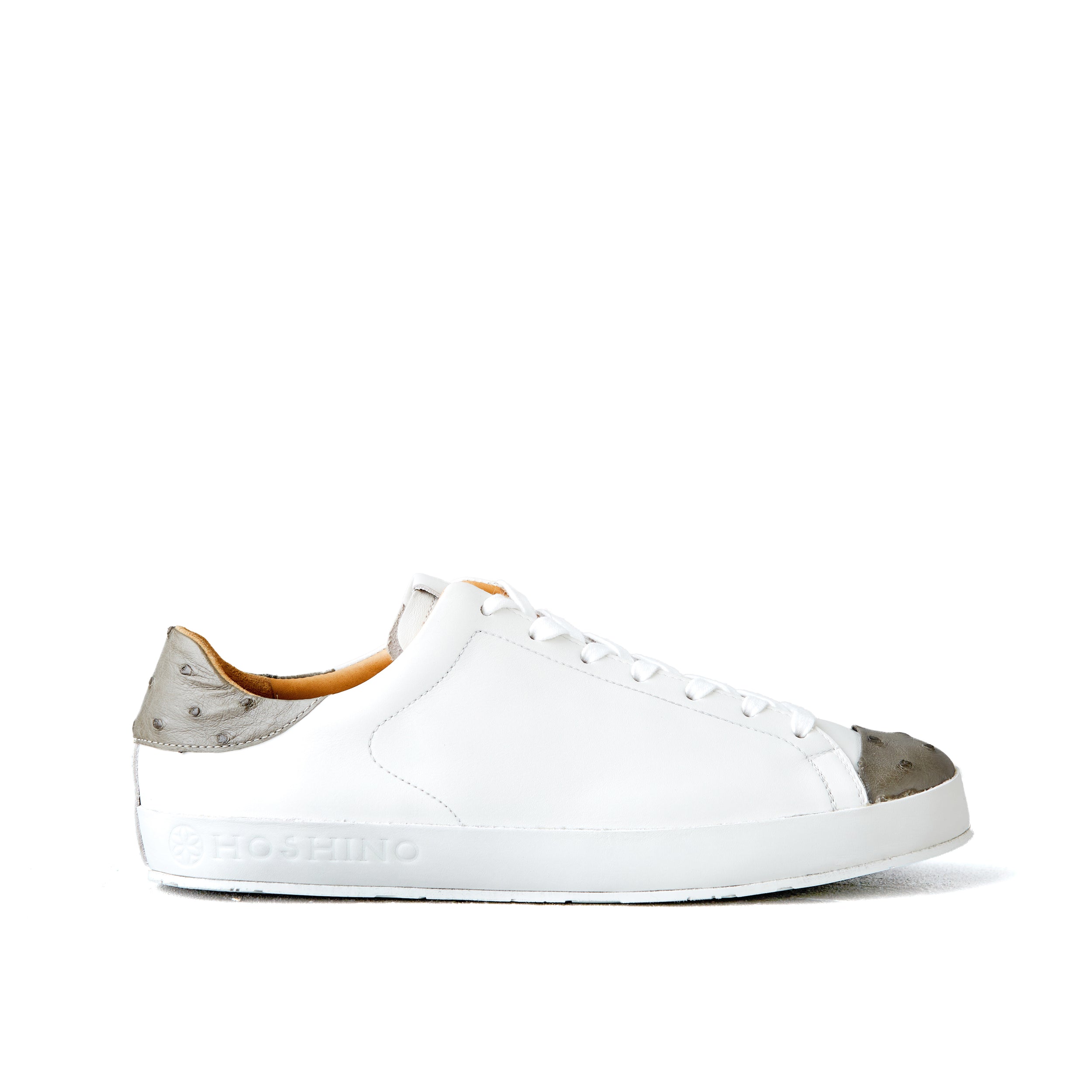 [women's] Liberte - low-top sneakers - combination toe white and gray ostrich