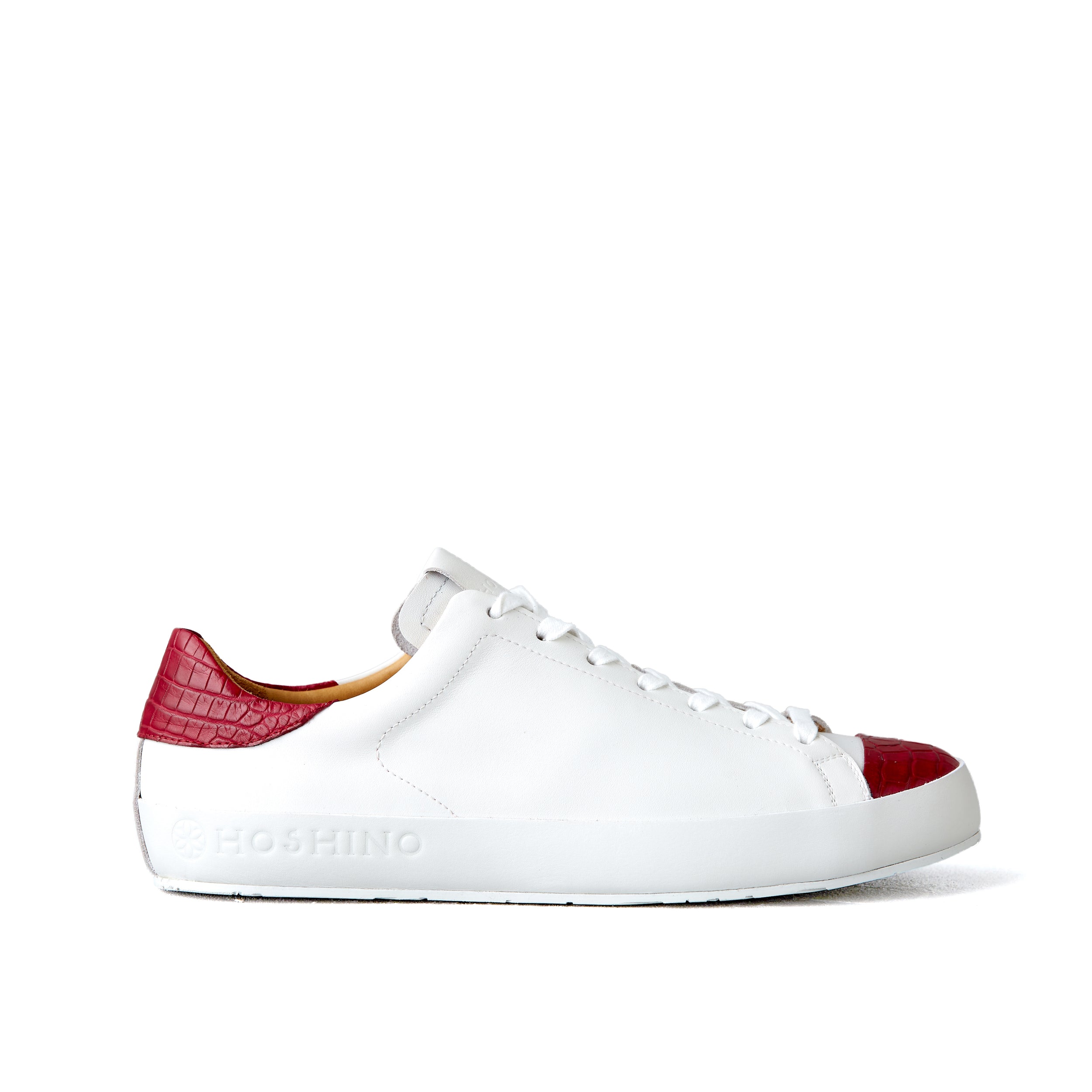 [women's] Liberte - low-top sneakers - combination toe white and burgundy crocodile