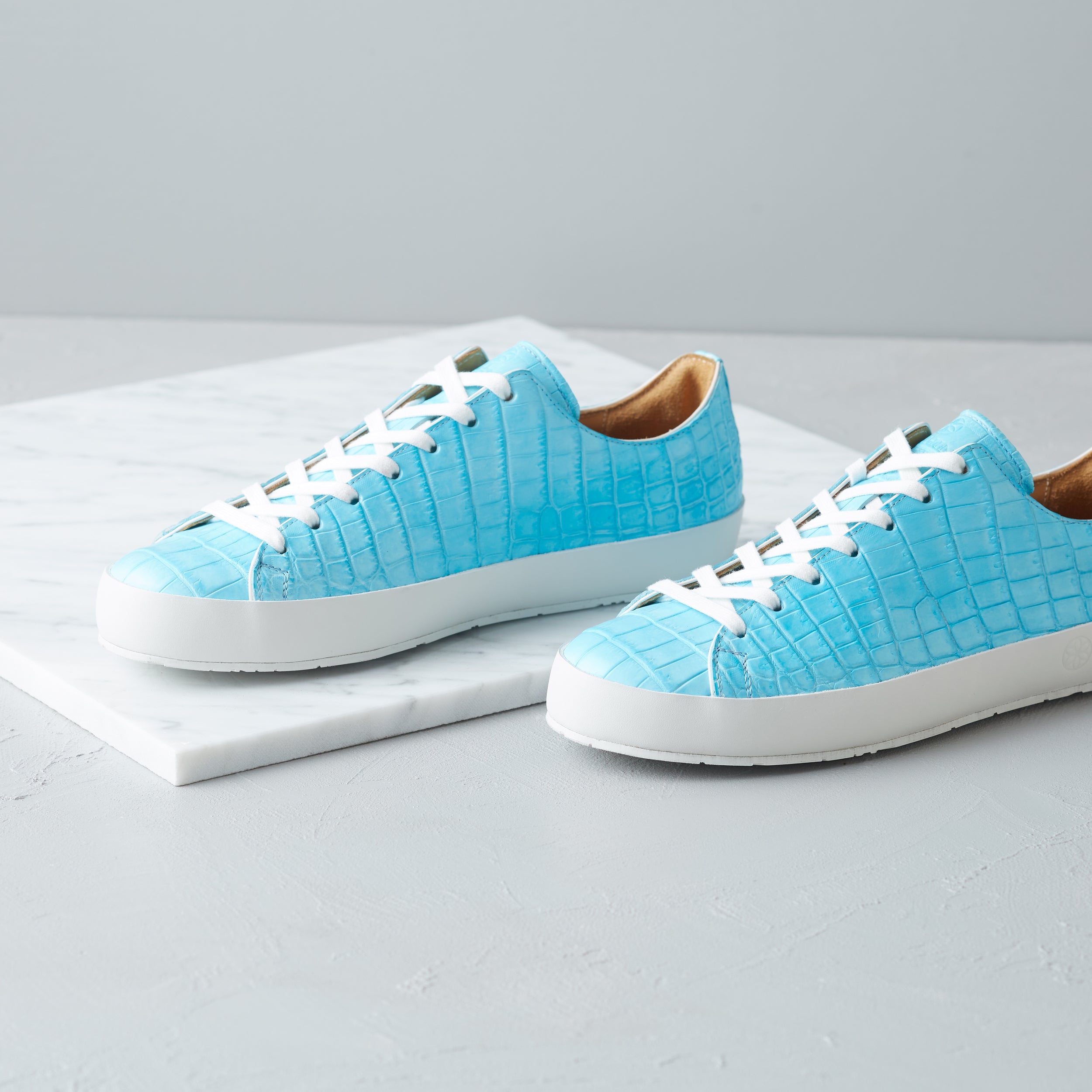 [women's] Liberte - low-top sneakers - Tiffany blue patina crocodile