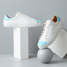Load image into Gallery viewer, [women&#39;s] Liberte - low-top sneakers - combination toe white and blue crocodile
