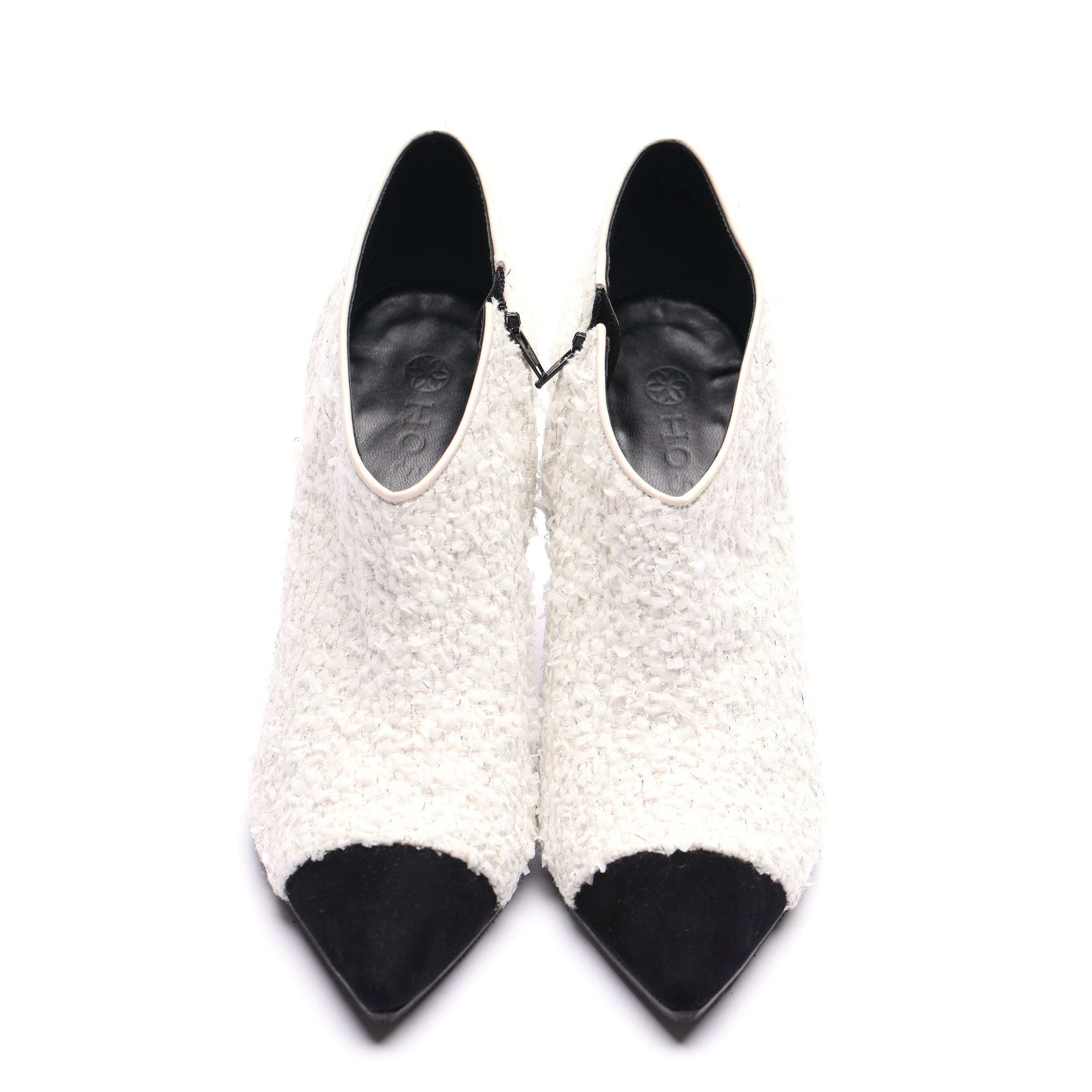 [women's] combination booties - white tweed x black suede