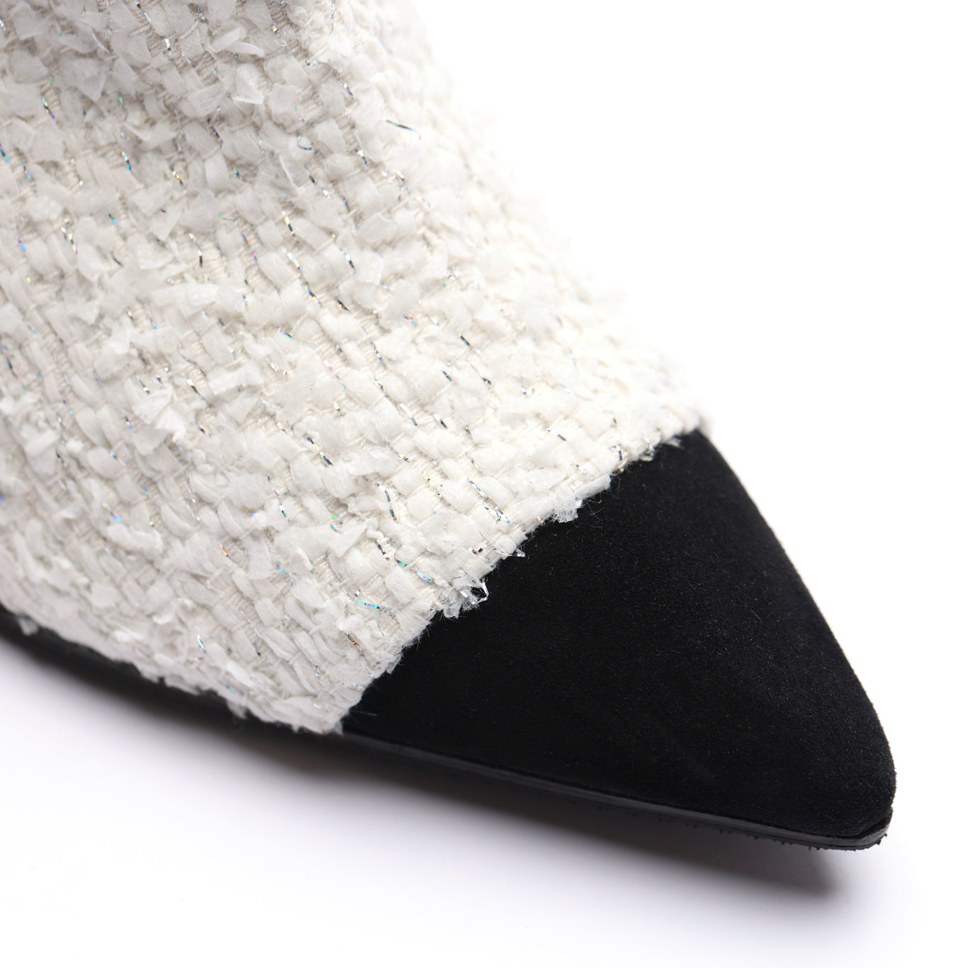 [women's] combination booties - white tweed x black suede