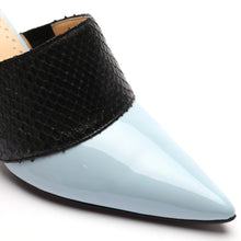 Load image into Gallery viewer, [women&#39;s] From Iris - combination mules - sky blue patent leather x black python
