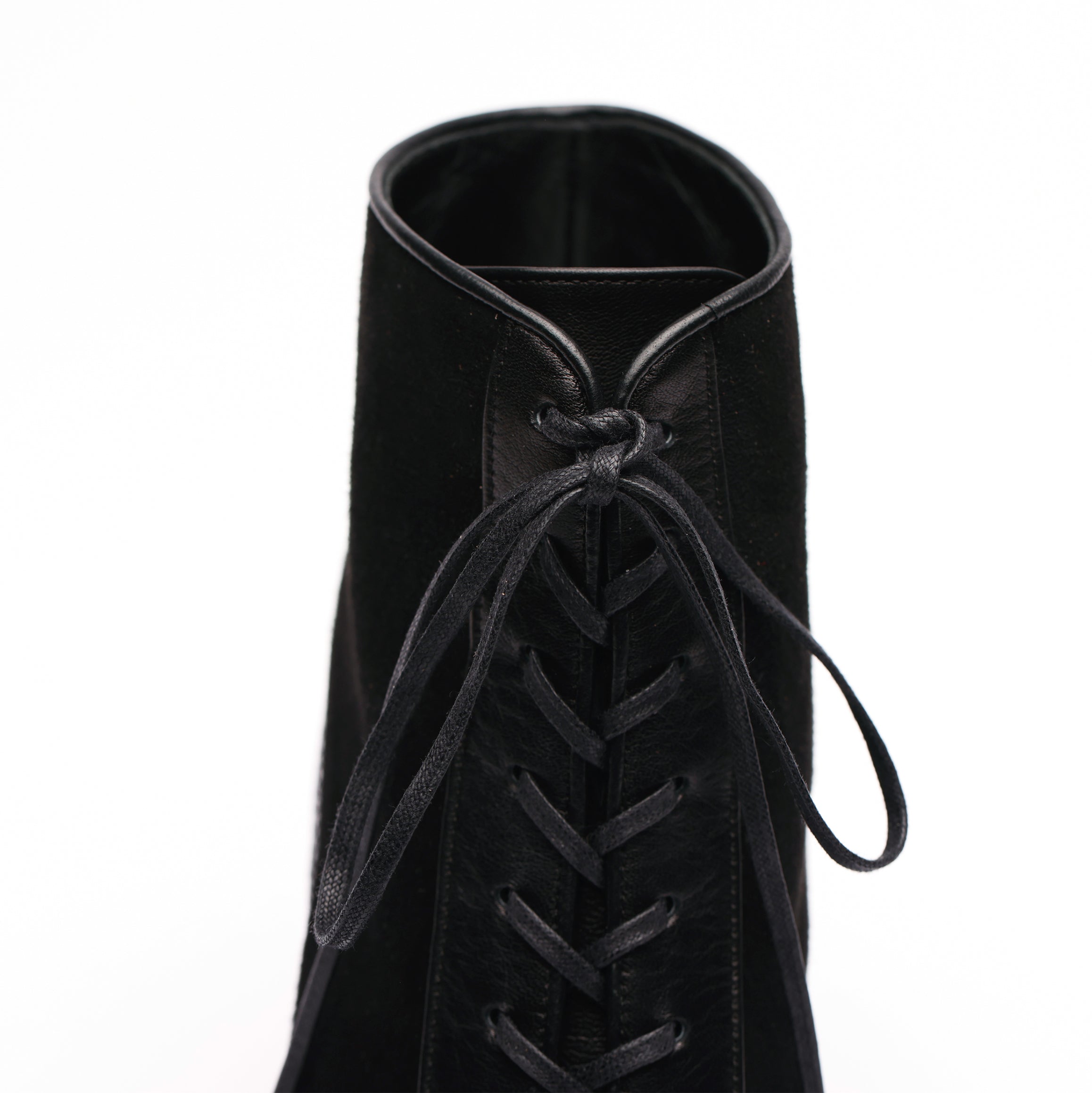 [women's] reunion - veil-line lace-up ankle-boots - black suede x black stingray x black lambskin
