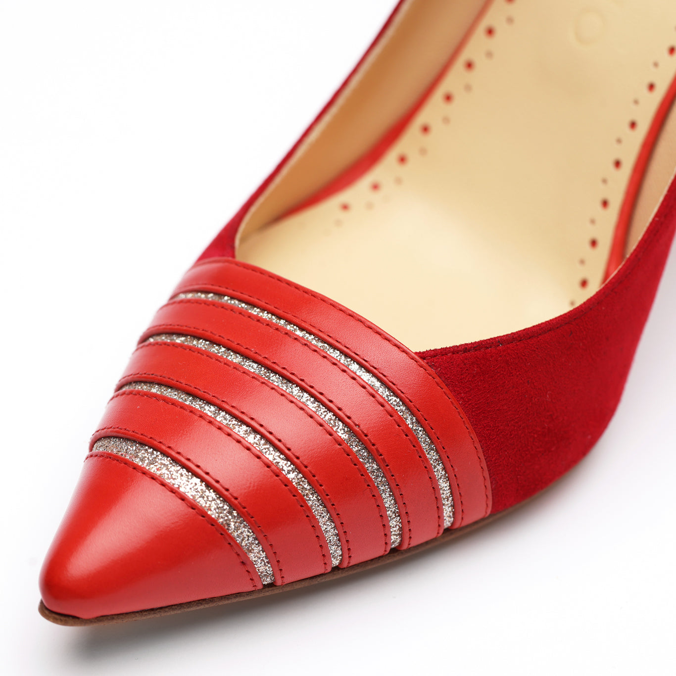 [women's] reunion - striped pumps - red suede x red baby calfskin